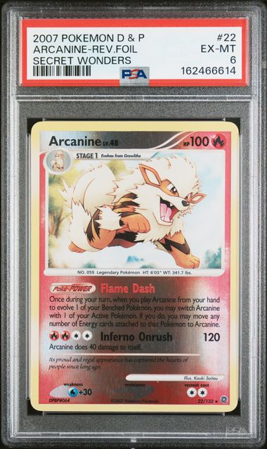 PSA 2007 POKEMON DIAMOND & PEARL SECRET WONDERS #22 ARCANINE-REV.FOIL