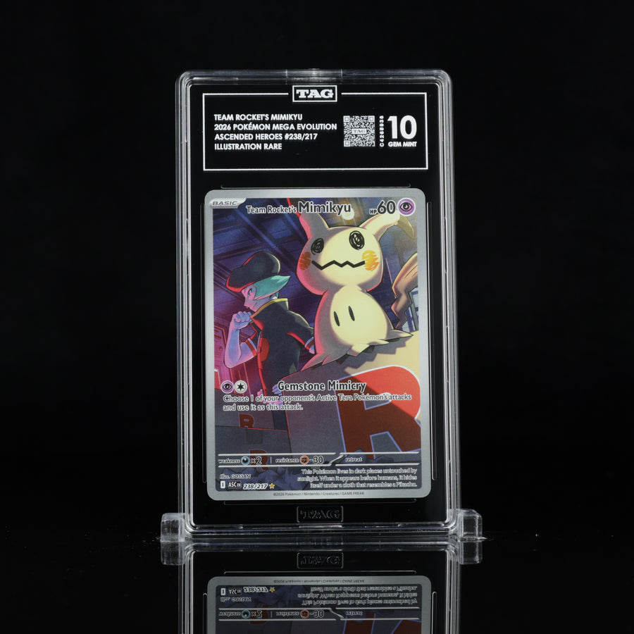 TAG 10 2026 POKÉMON MEGA EVOLUTION #238/217 ASCENDED HEROES TEAM ROCKET'S MIMIKYU - PSA