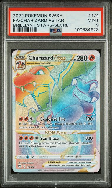 PSA 9 2022 POKEMON SWORD & SHIELD BRILLIANT STARS #174 FA/CHARIZARD VSTAR STARS-SECRET