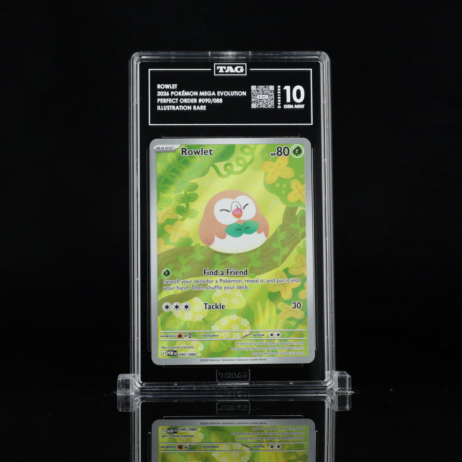 TAG 10 2026 POKÉMON MEGA EVOLUTION #090/088 PERFECT ORDER ROWLET - PSA