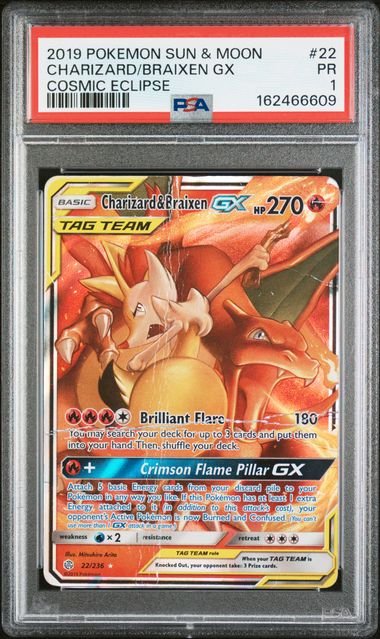 PSA 2019 POKEMON SUN & MOON COSMIC ECLIPSE #22 CHARIZARD/BRAIXEN GX - 1