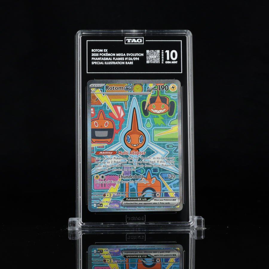 TAG 10 2025 POKÉMON MEGA EVOLUTION #126/094 PHANTASMAL FLAMES ROTOM EX - PSA