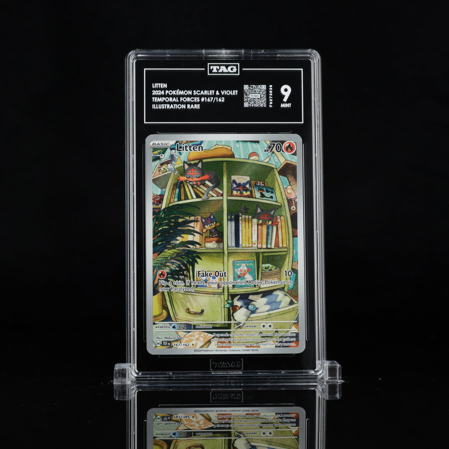 TAG 9 2024 POKÉMON SCARLET & VIOLET #167/162 TEMPORAL FORCES LITTEN - PSA
