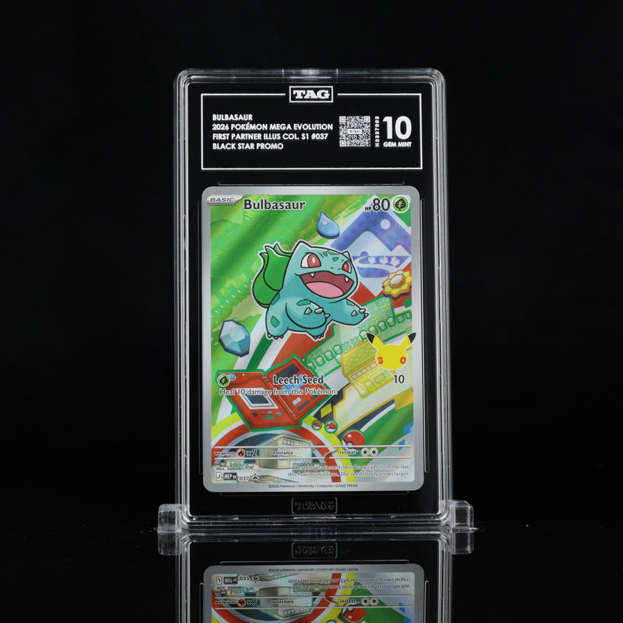 TAG 10 2026 POKÉMON MEGA EVOLUTION BLACK STAR PROMOS #037 FIRST PARTNER ILLUSTRATION COLLECTION SERIES 1 BULBASAUR - PSA