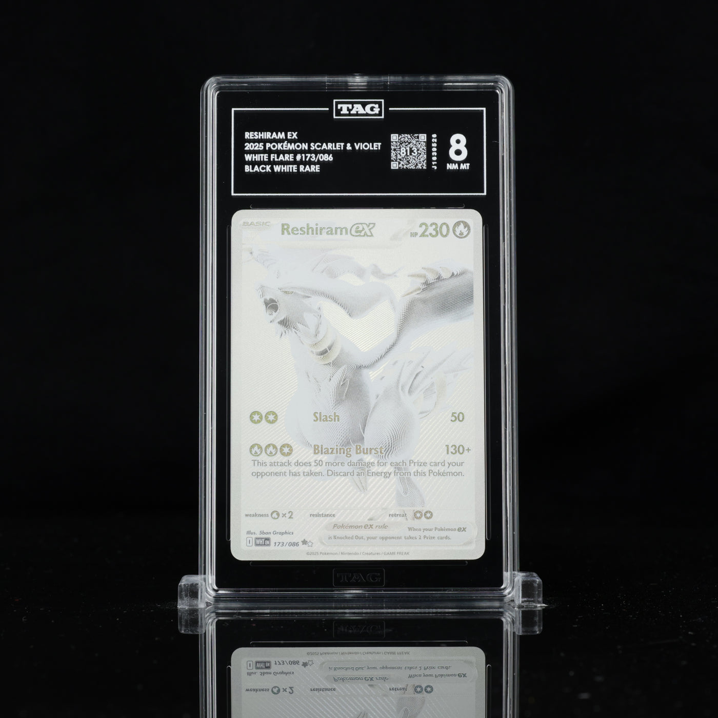 TAG 8 2025 POKÉMON SCARLET & VIOLET #173/086 WHITE FLARE RESHIRAM EX - PSA