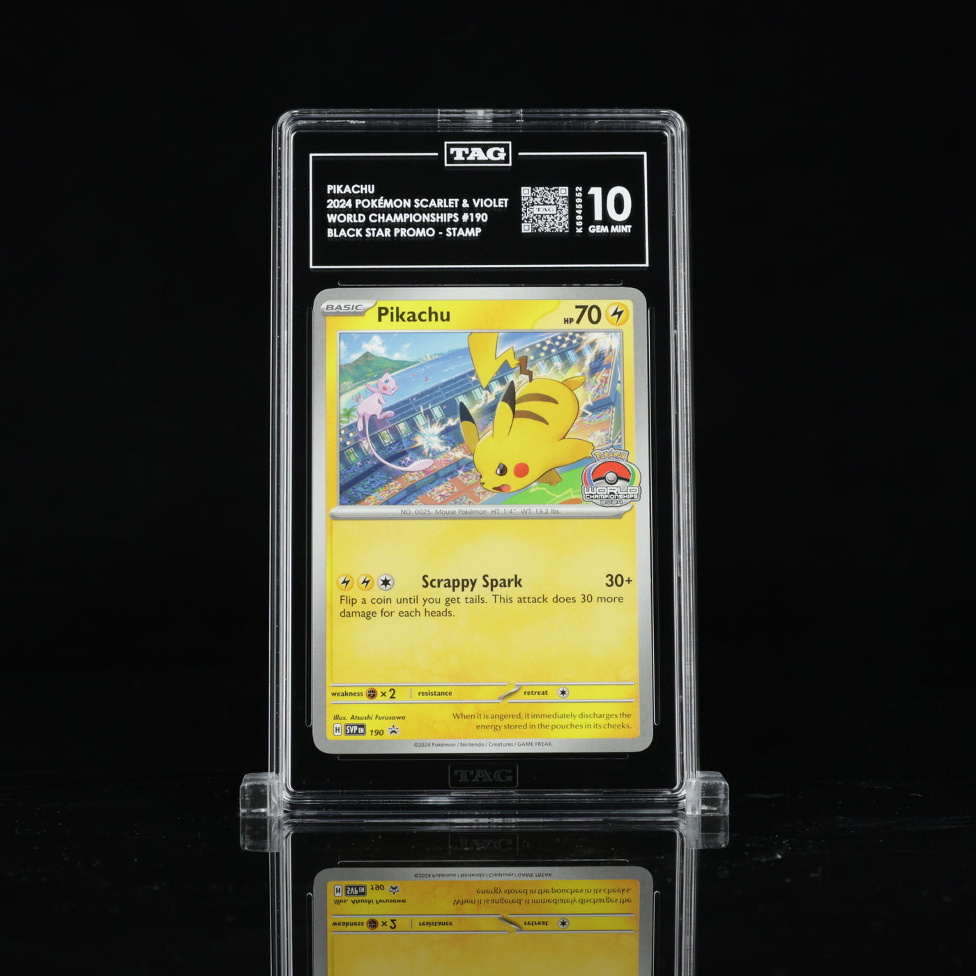 TAG 10 2024 POKÉMON SCARLET & VIOLET BLACK STAR PROMOS #190 WORLD CHAMPIONSHIPS PIKACHU - PSA