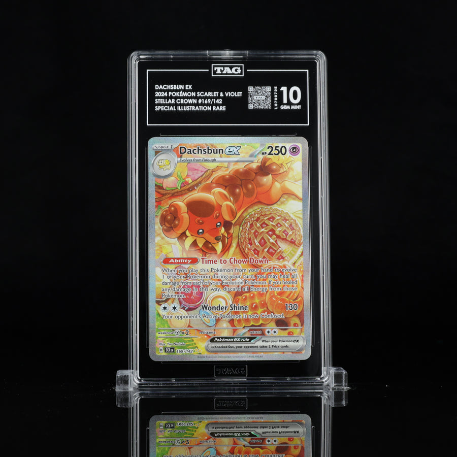 TAG 10 2024 POKÉMON SCARLET & VIOLET #169/142 STELLAR CROWN DACHSBUN EX - PSA