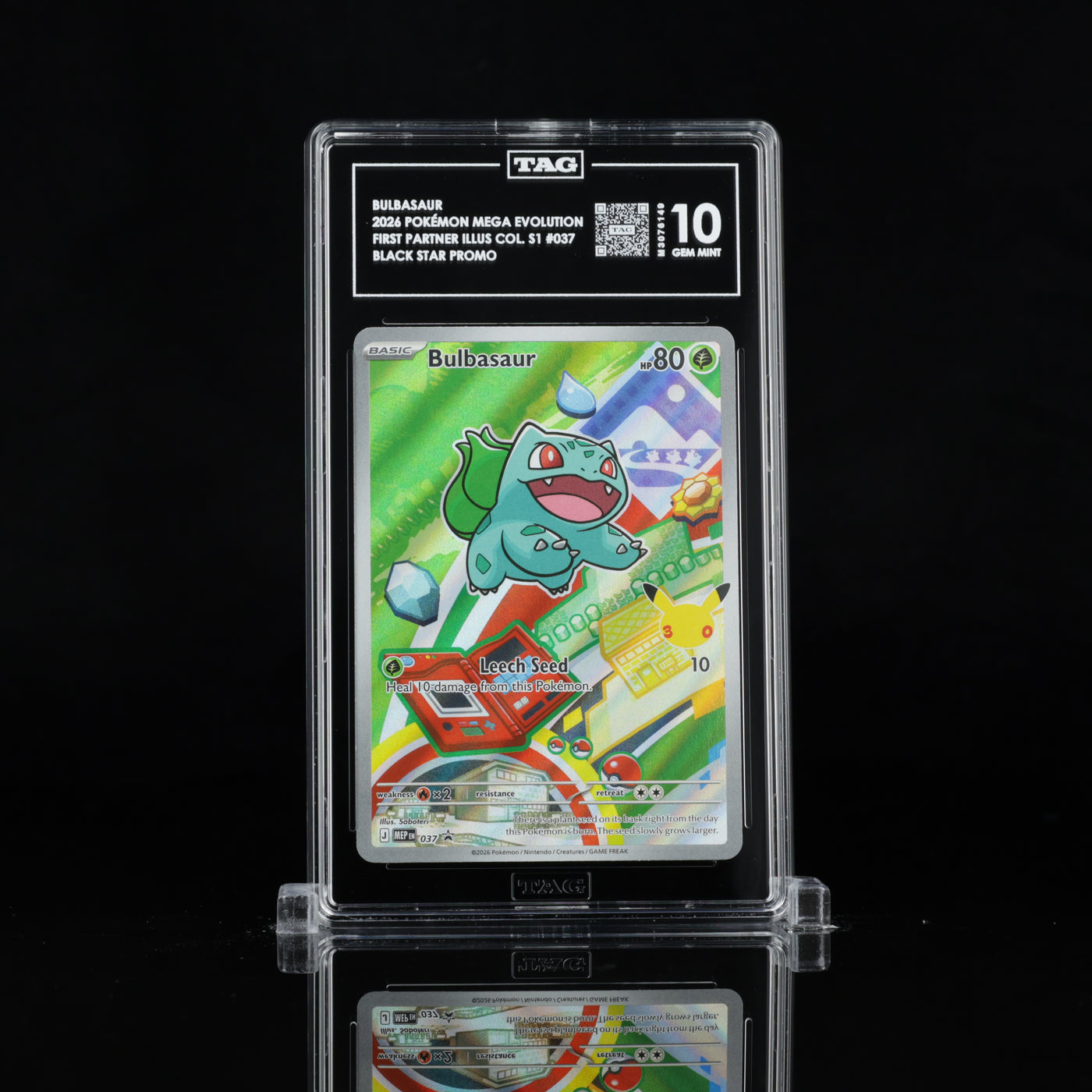 TAG 10 2026 POKÉMON MEGA EVOLUTION BLACK STAR PROMOS #037 FIRST PARTNER ILLUSTRATION COLLECTION SERIES 1 BULBASAUR - PSA