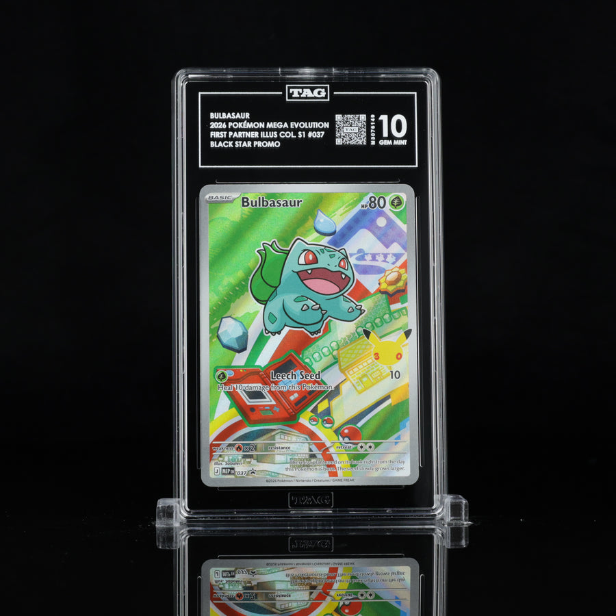 TAG 10 2026 POKÉMON MEGA EVOLUTION BLACK STAR PROMOS #037 FIRST PARTNER ILLUSTRATION COLLECTION SERIES 1 BULBASAUR - PSA