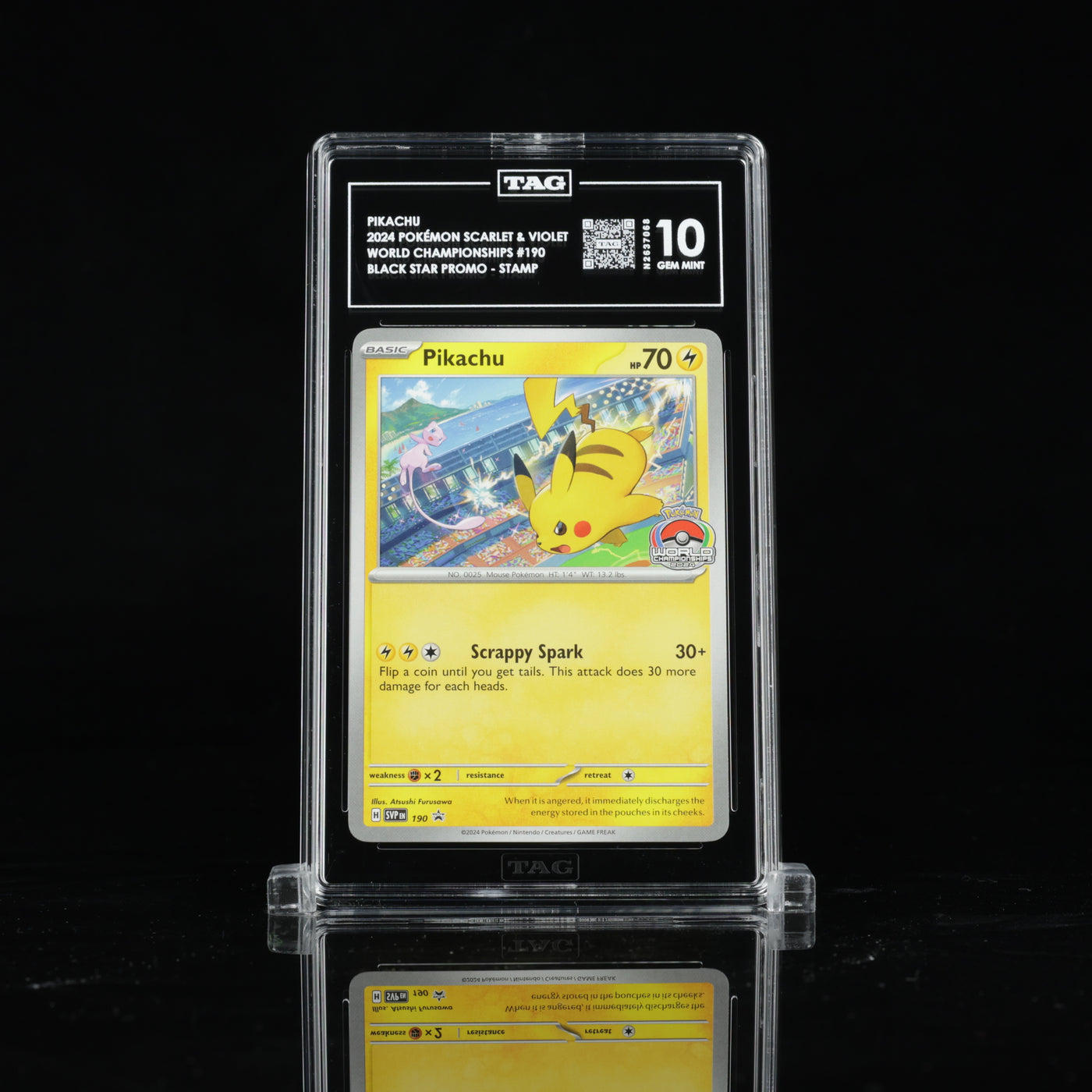 TAG 10 2024 POKÉMON SCARLET & VIOLET BLACK STAR PROMOS #190 WORLD CHAMPIONSHIPS PIKACHU PSA