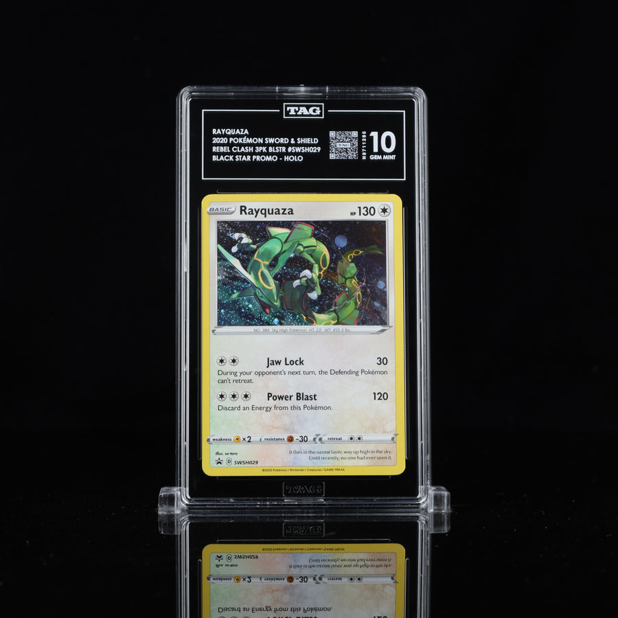 TAG 10 2020 POKÉMON SWORD & SHIELD BLACK STAR PROMOS #SWSH029 REBEL CLASH THREE PACK BLISTER RAYQUAZA - PSA