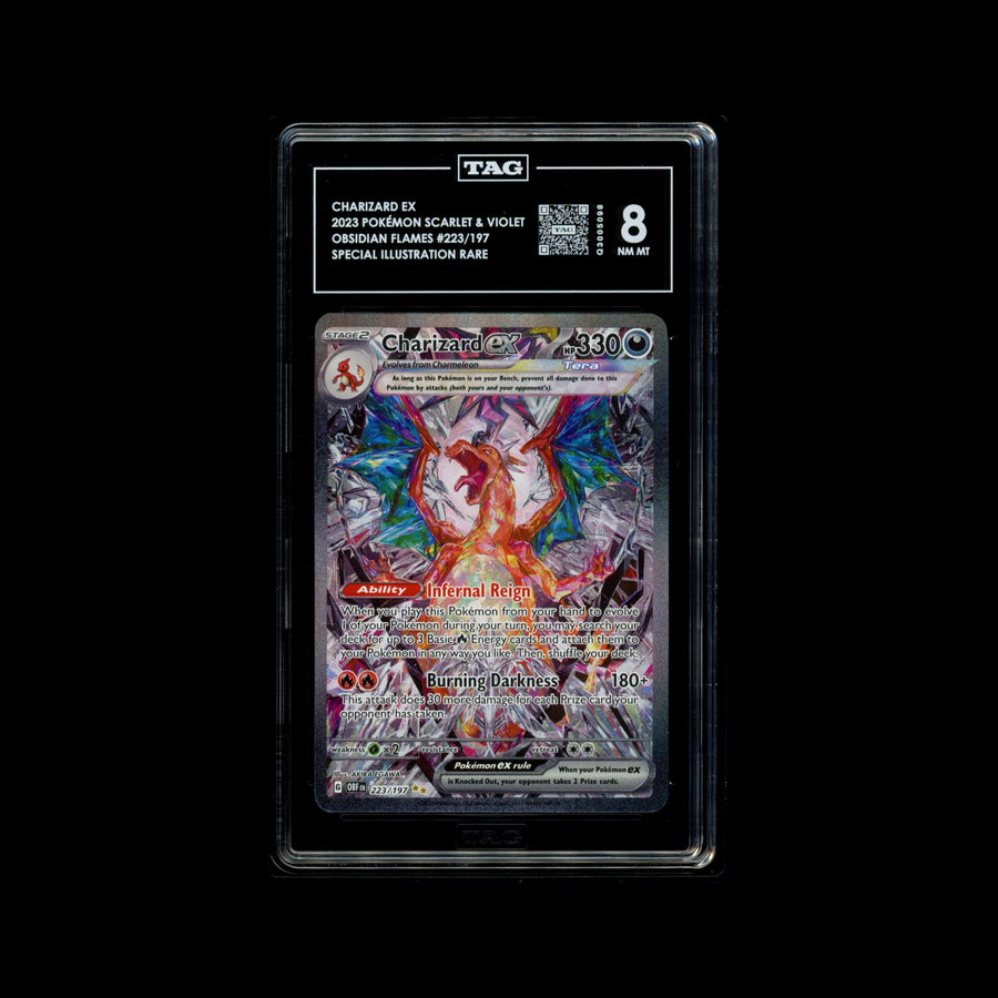 TAG 8 2023 POKÉMON SCARLET & VIOLET #223/197 OBSIDIAN FLAMES CHARIZARD EX - PSA