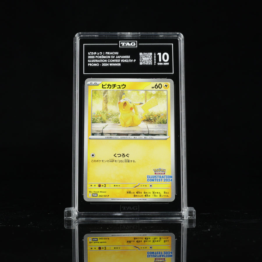 TAG 10 2025 POKÉMON SCARLET & VIOLET PROMOS JAPANESE #242/SV-P ILLUSTRATION CONTEST 2024 WINNER PIKACHU PSA