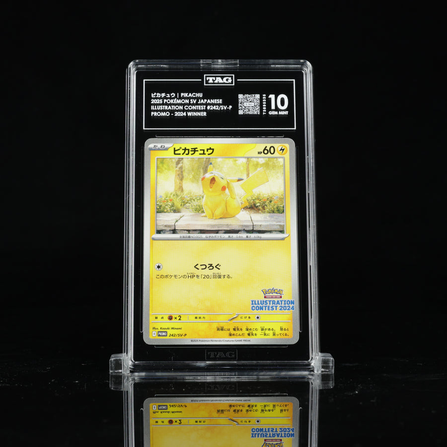 TAG 10 2025 POKÉMON SCARLET & VIOLET PROMOS JAPANESE #242/SV-P ILLUSTRATION CONTEST 2024 WINNER PIKACHU PSA