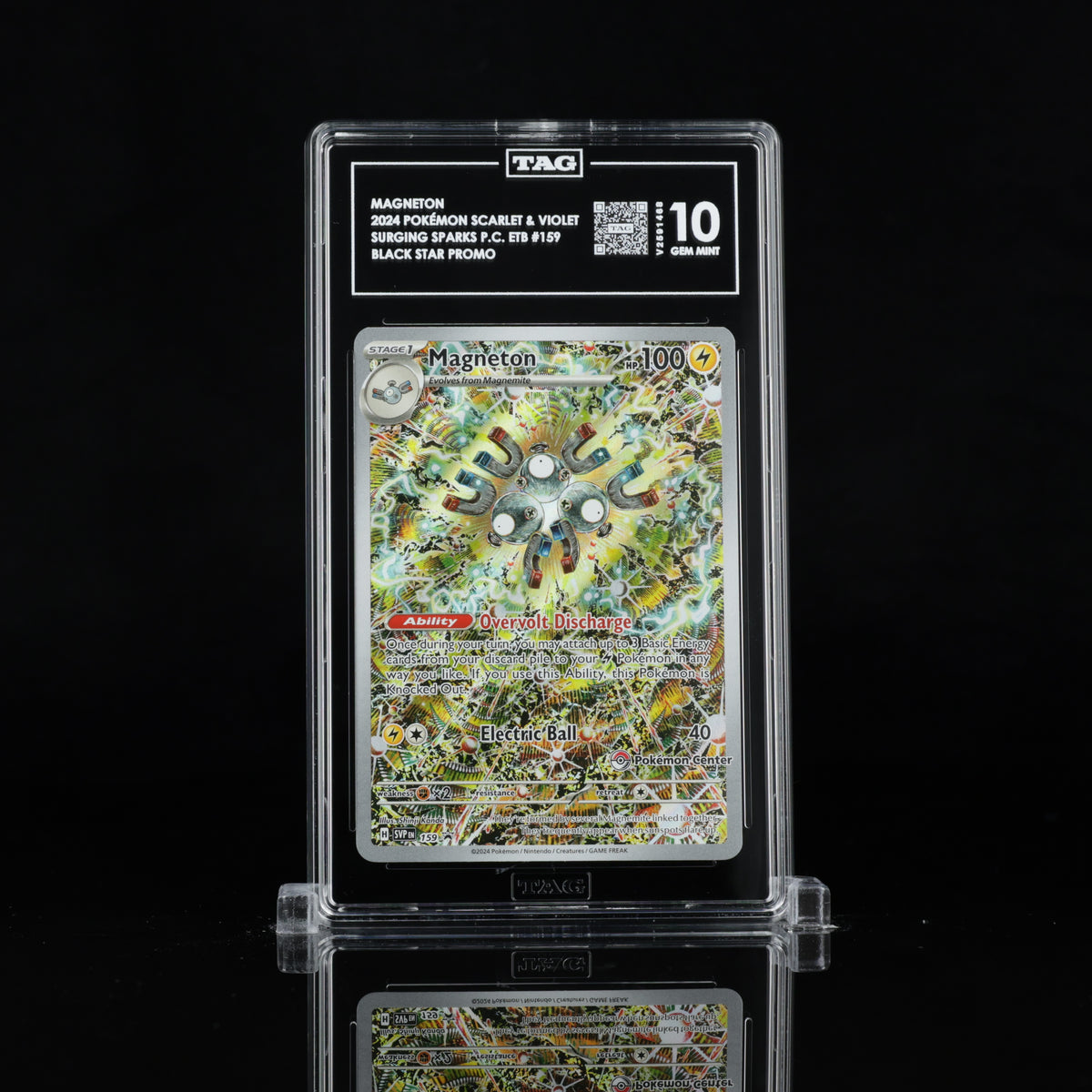 TAG 10 2024 POKÉMON SCARLET & VIOLET BLACK STAR PROMOS #159 SURGING SPARKS CENTER ELITE TRAINER BOX MAGNETON - PSA