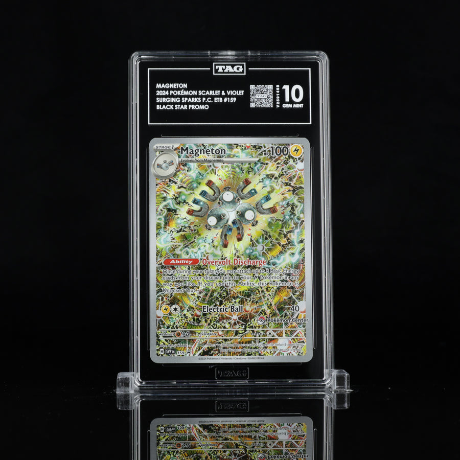 TAG 10 2024 POKÉMON SCARLET & VIOLET BLACK STAR PROMOS #159 SURGING SPARKS CENTER ELITE TRAINER BOX MAGNETON - PSA