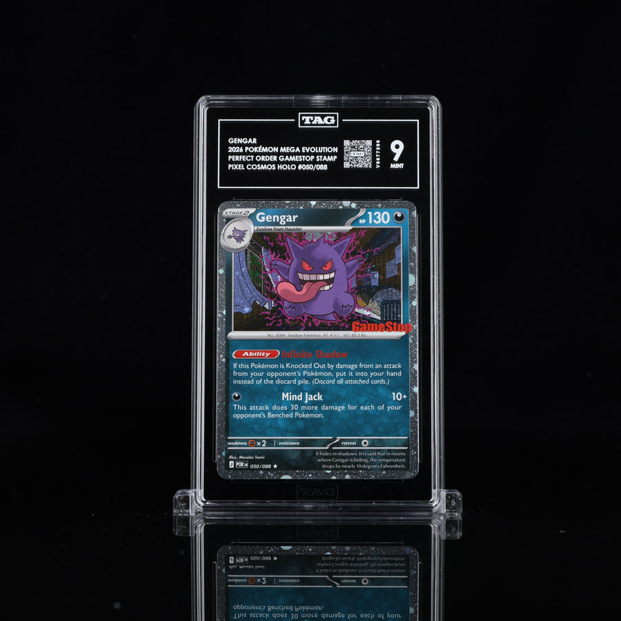 TAG 9 2026 POKÉMON MEGA EVOLUTION #050/088 PERFECT ORDER "GAMESTOP" STAMP GENGAR - PSA