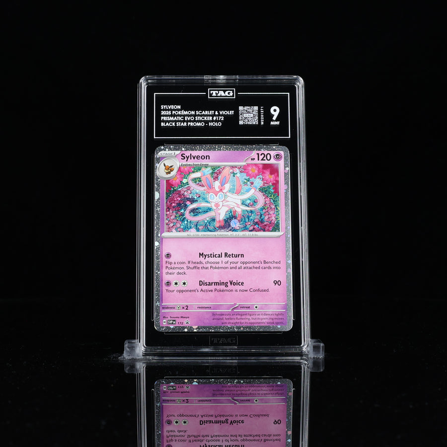 TAG 9 2025 POKÉMON SCARLET & VIOLET BLACK STAR PROMOS #172 PRISMATIC EVOLUTIONS TECH STICKER COLLECTION SYLVEON PSA