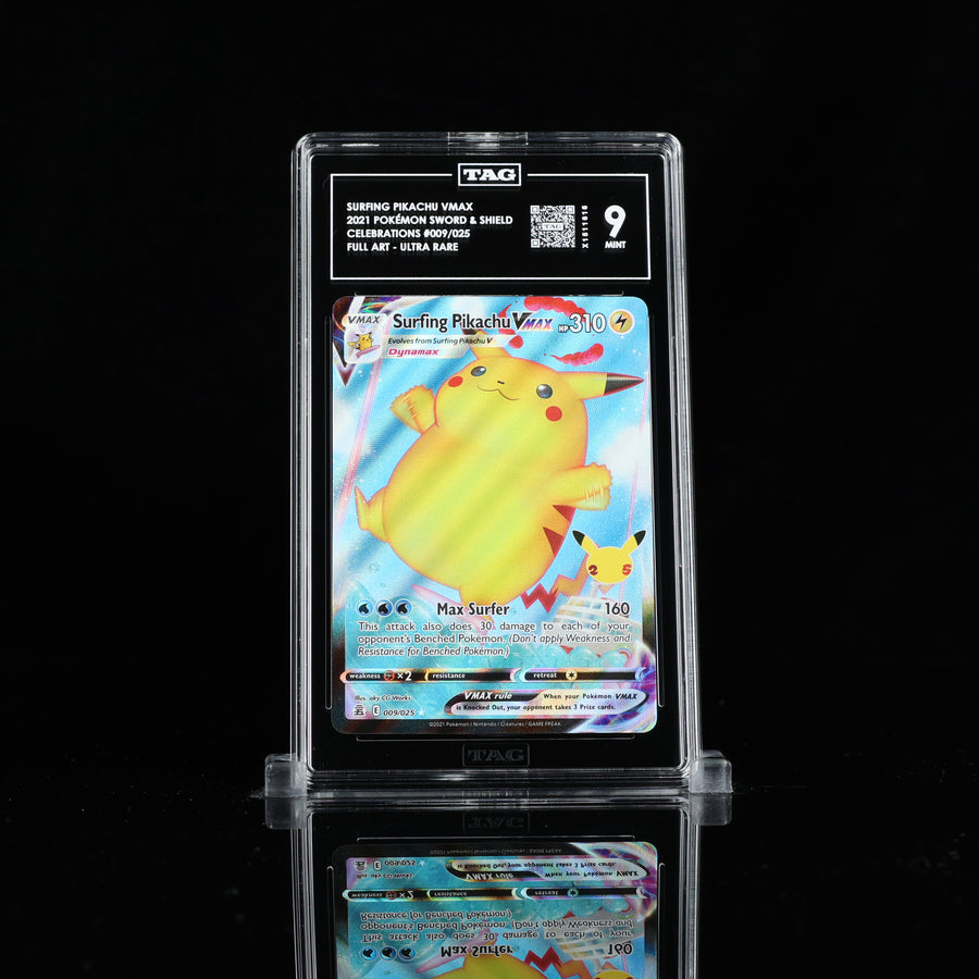 TAG 9 2021 POKÉMON SWORD & SHIELD #009/025 CELEBRATIONS SURFING PIKACHU VMAX PSA