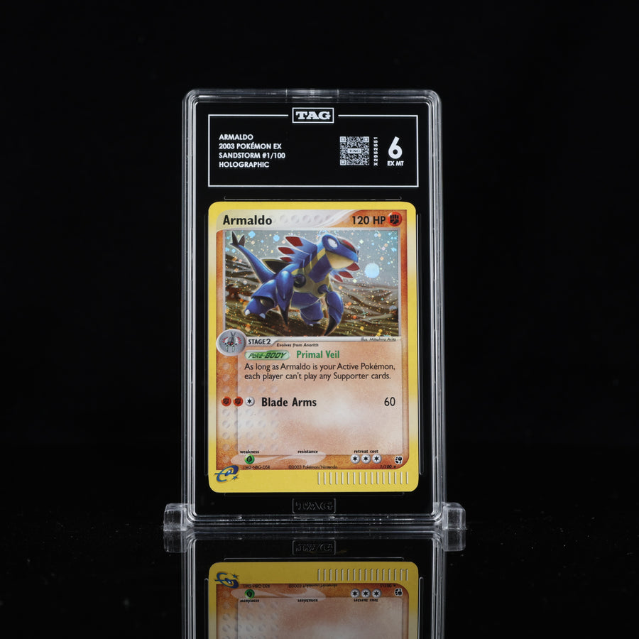 TAG 6 2003 POKÉMON EX #1/100 SANDSTORM ARMALDO - PSA