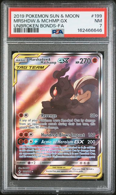 PSA 2019 POKEMON SUN & MOON UNBROKEN BONDS #199 MRSHDW.& MCHMP.GX BONDS-FA