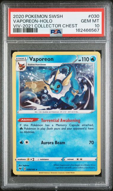 PSA 2020 POKEMON SWORD & SHIELD VIVID VOLTAGE #030 VAPOREON-HOLO VIV-2021 COLLECTOR CHEST - 10