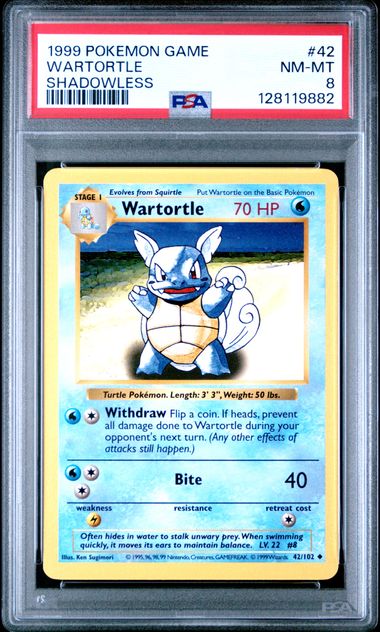 PSA 8 1999 POKEMON GAME #42 WARTORTLE SHADOWLESS -